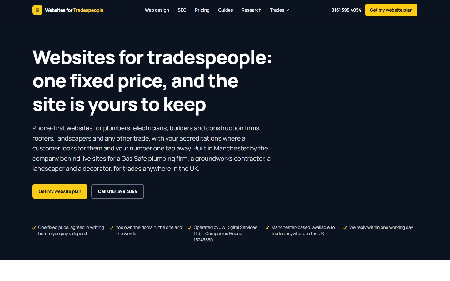 Websites for Tradespeople portfolio project by JW Digital